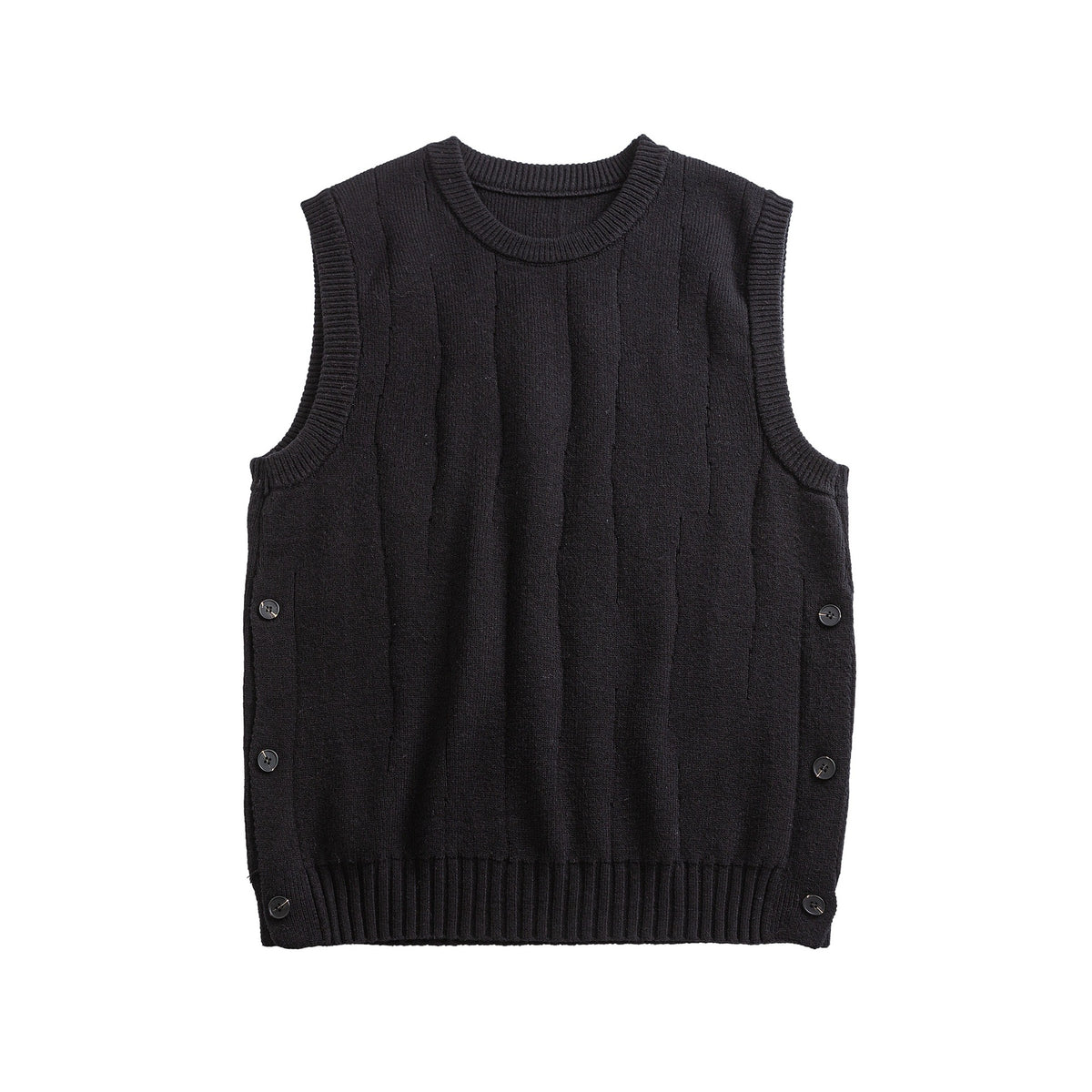 Minimalist Round Neck Knit Sweater Vest with Side Slits