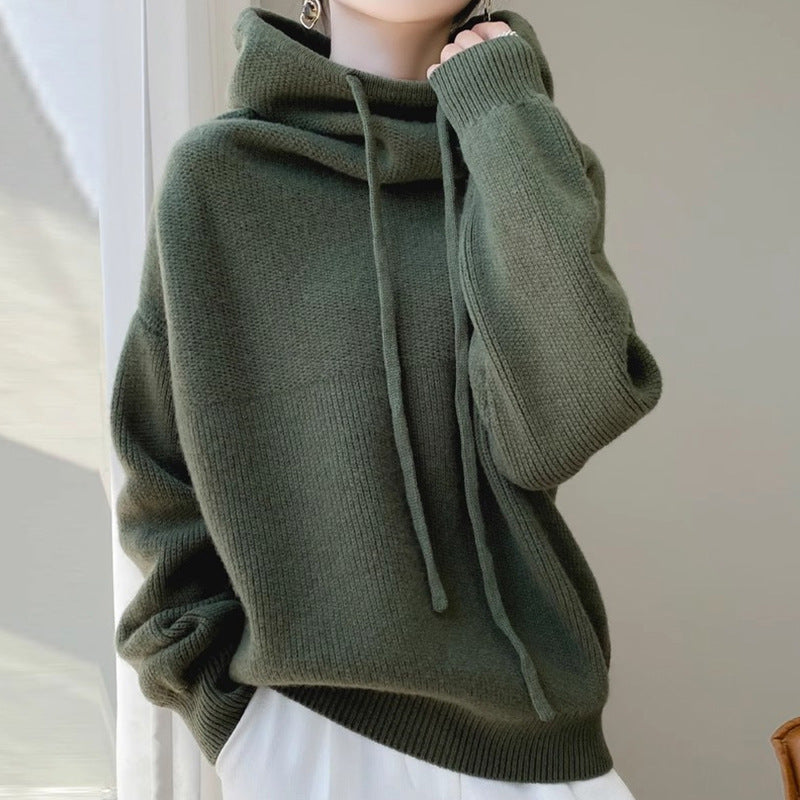 Lazy style versatile long sleeved knitted sweater for women