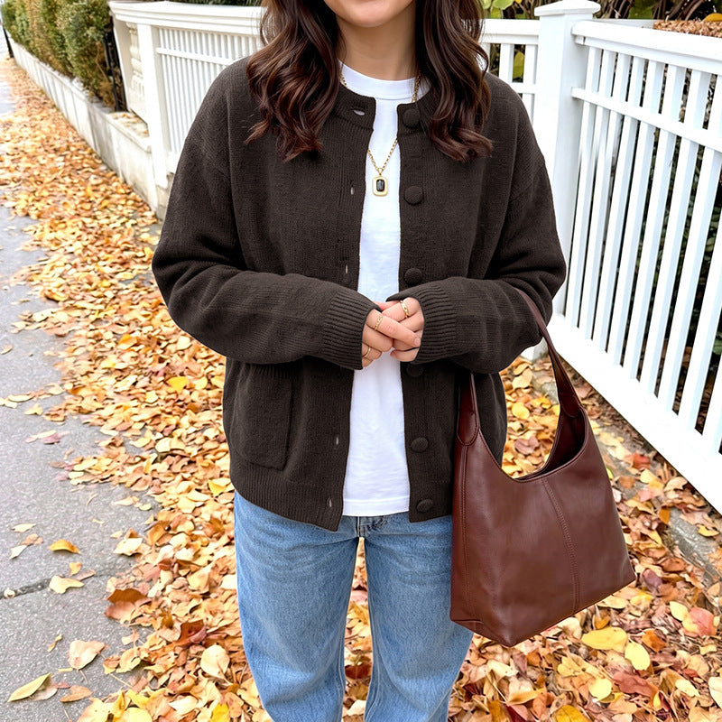 Solid Color Knit Long Sleeve Open Front Loose Sweater Jacket