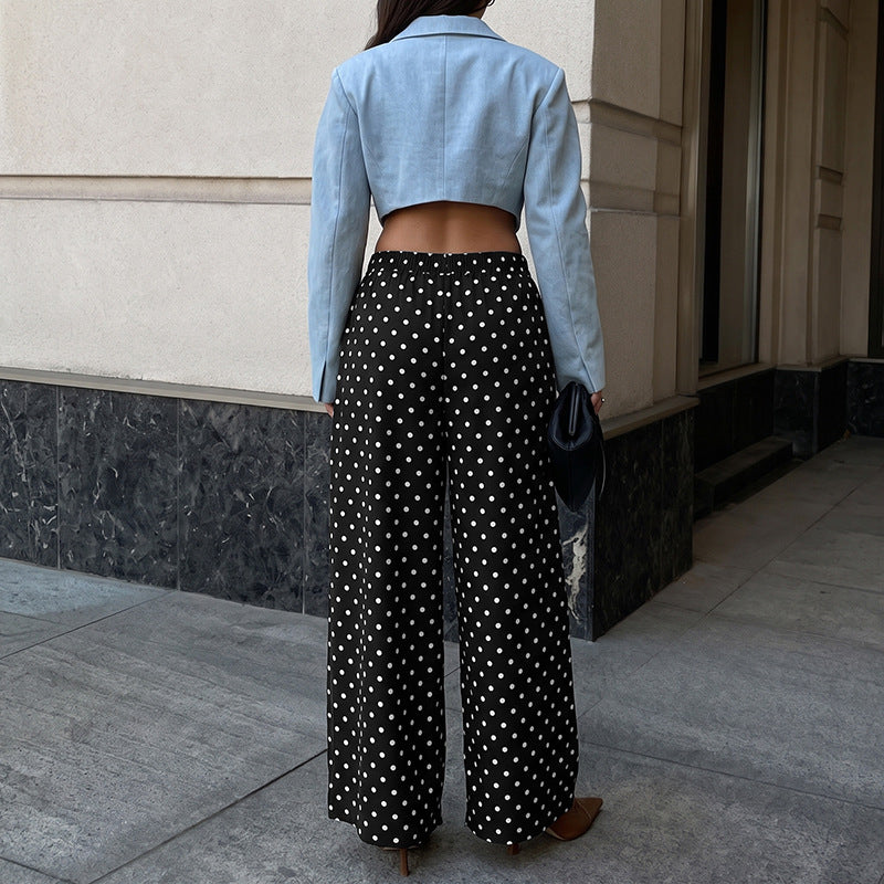 Sweet Cool Vintage Polka Dot High Waist Loose Wide Leg Gathered Casual Pants for Women