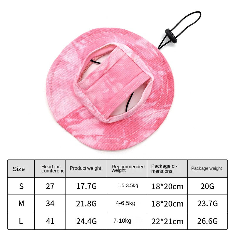 Pet hat with leaky ears cotton tie dye cat dog fisherman hat anti fall lace up sun hat