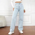 Chic Women's Fashionable Denim Pants Summer Casual Elegant Solid Color Long Trousers