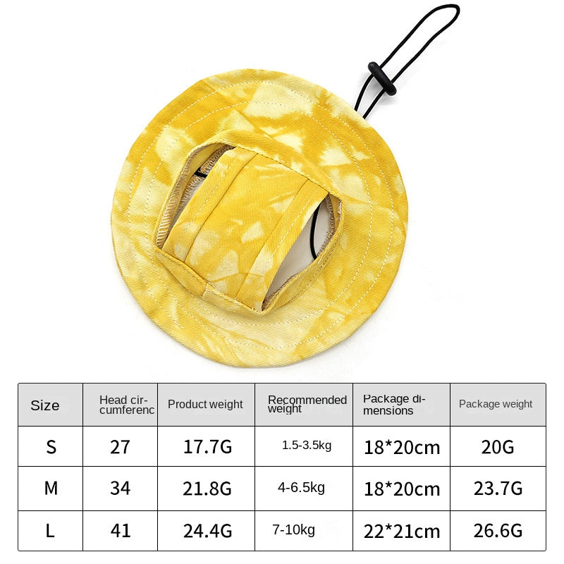 Pet hat with leaky ears cotton tie dye cat dog fisherman hat anti fall lace up sun hat