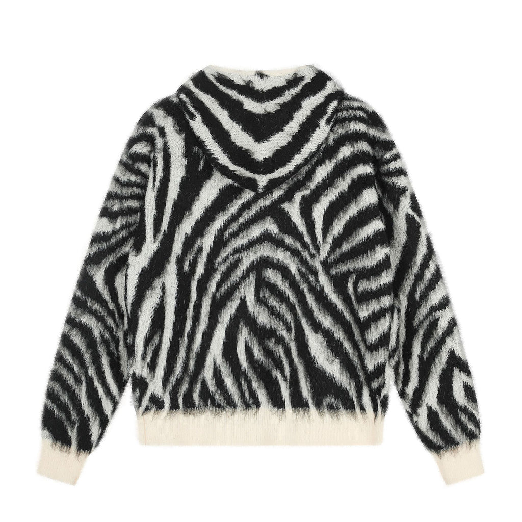 Zipper Zebra Pattern Sweater