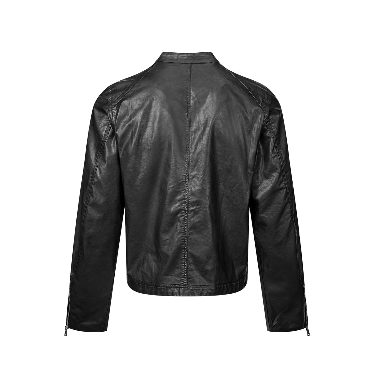 Double-Zipper Slim Fit PU Leather Short Biker Jacket for Men