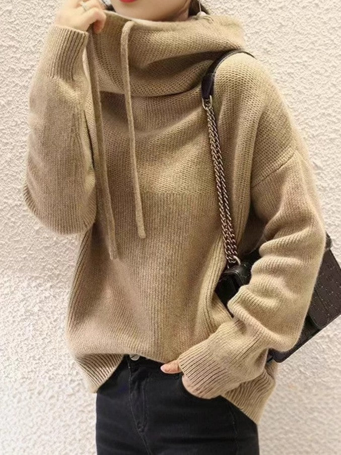 Lazy style versatile long sleeved knitted sweater for women