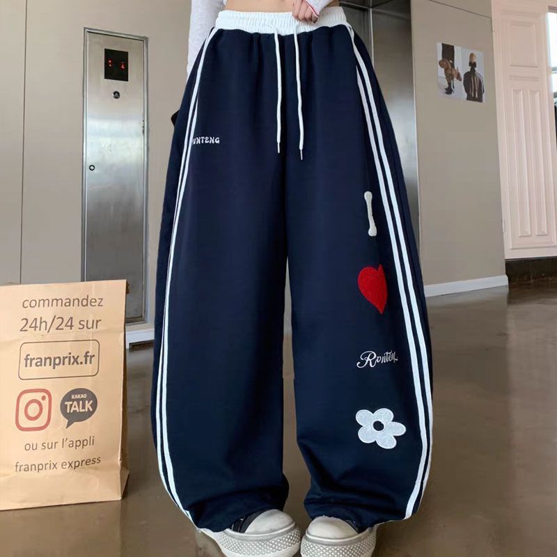 Women's Casual Solid Color Wide Leg Pants Elastic Waist Loose Fit Draped Trousers