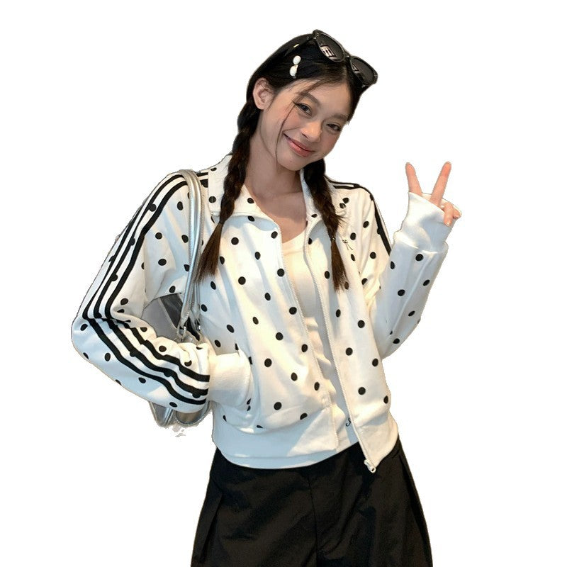 Women's Style Polka Dot Long Sleeve Zipper Sweatshirt Jacket