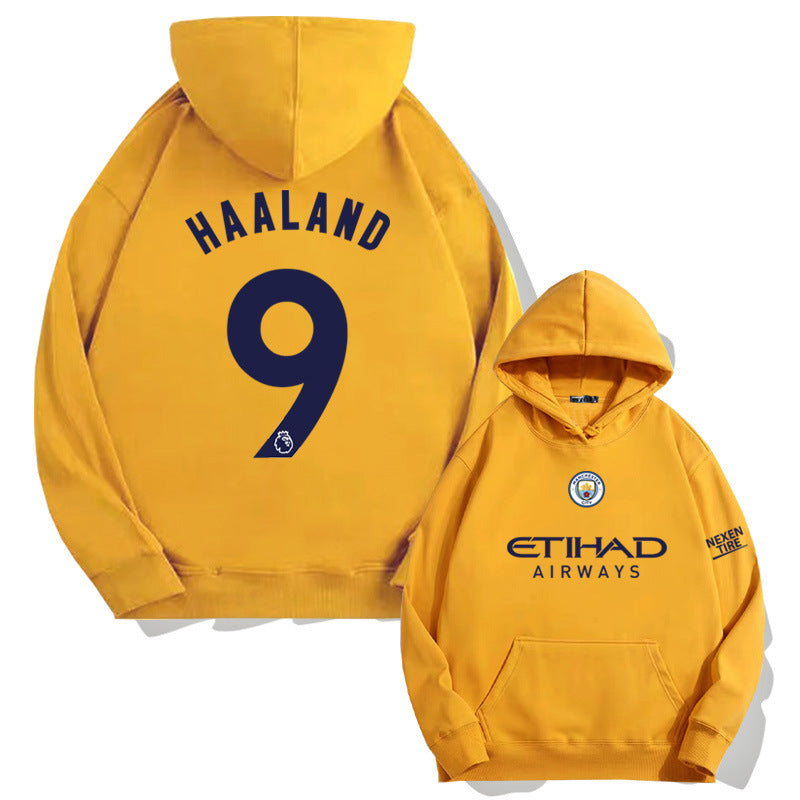 Men's Manchester City Haaland #9 Football Hoodie, Loose Fit Drop Shoulder Long Sleeve Streetwear Sweatshirt