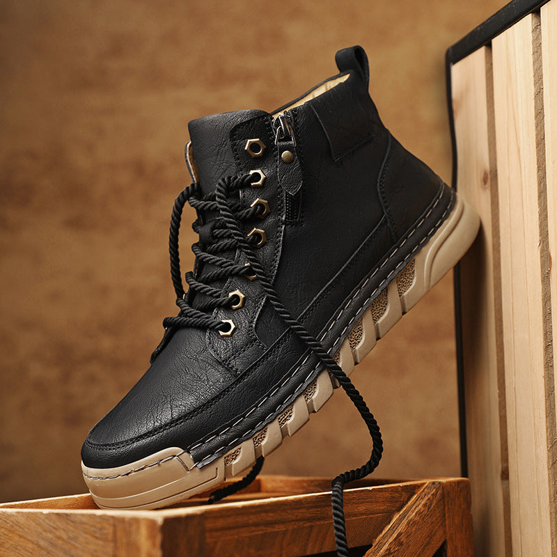 Autumn and Winter Outdoor Casual Men's Plus Size Martin Boots Fashion Trendy Versatile Thick Sole Mid-Cut Boots