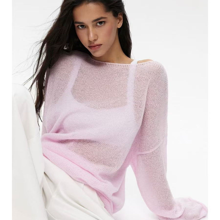 Round neck flared sleeve knitted top