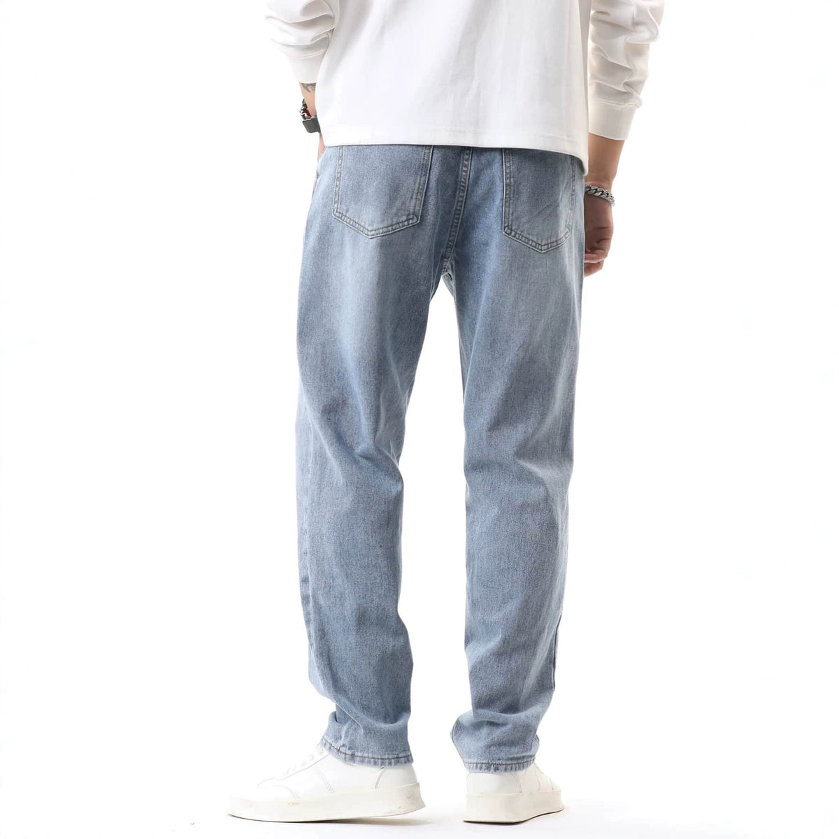 Retro Washed Blue Denim Pants Men's Summer Fashion Casual Trousers Design Sense Streetwear Style