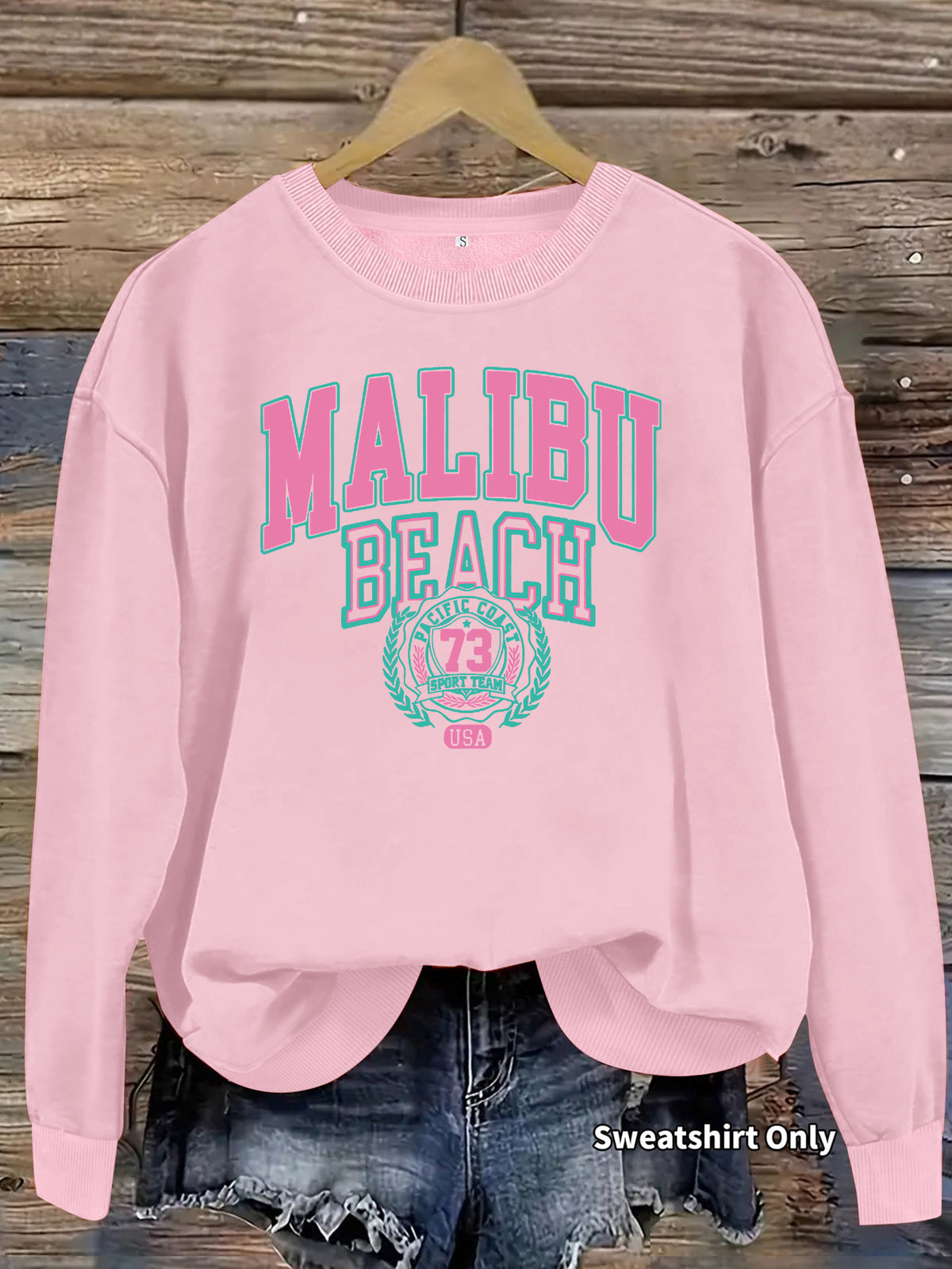 Letter pattern printed round neck fleece hoodie