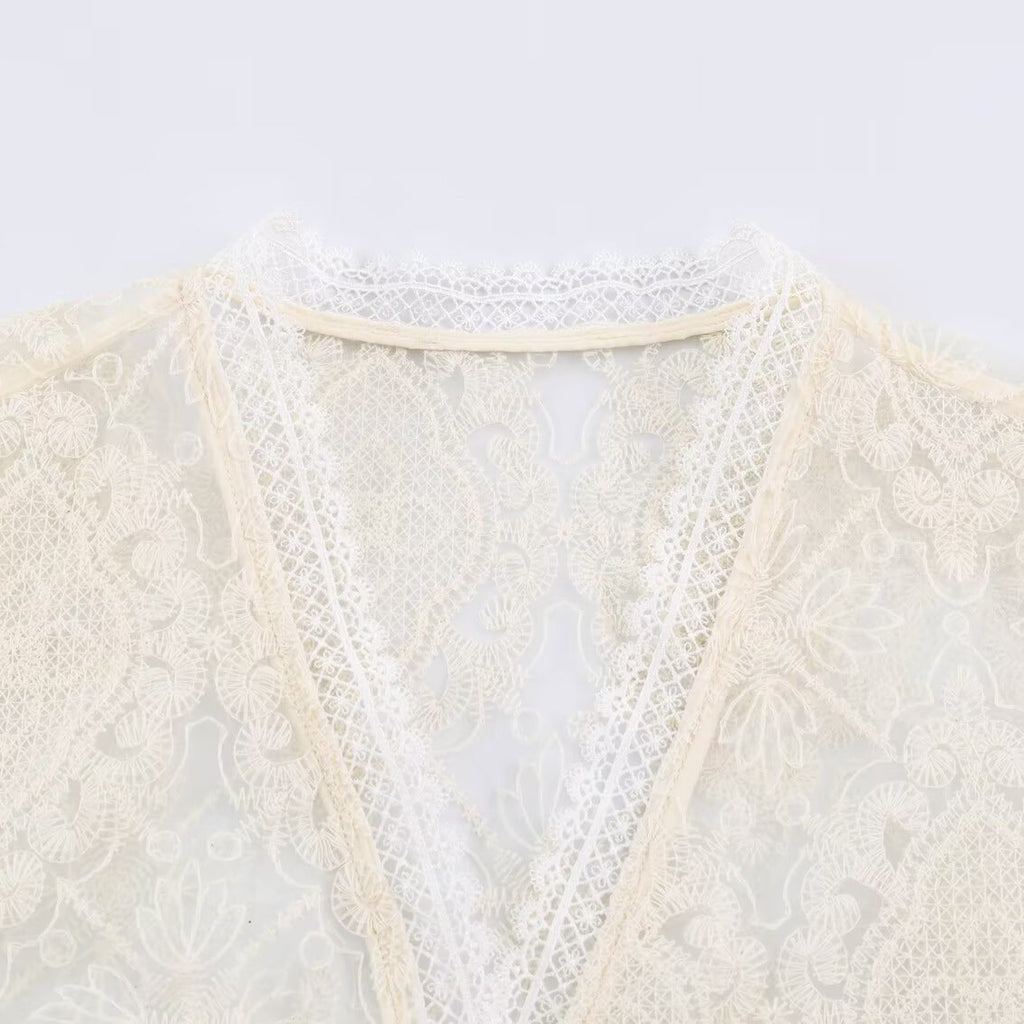 Lace patchwork flared sleeve top