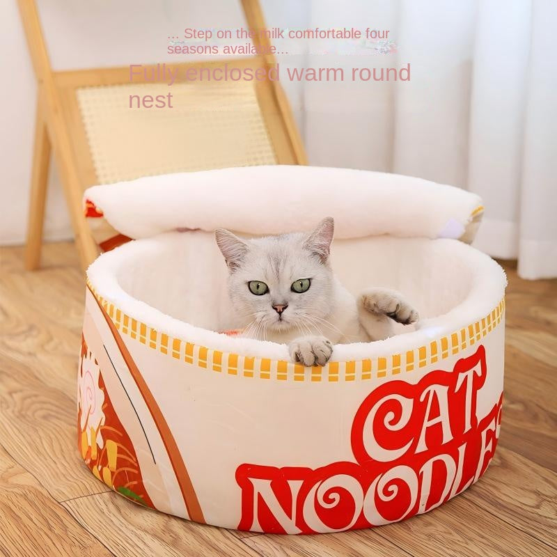 Lao Mian Cat Bed Closed  Ramen-Style Round Dual-Use Pet Pad Warm Winter Removable Washable Pet Bed
