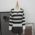 Striped round neck long sleeved pullover top