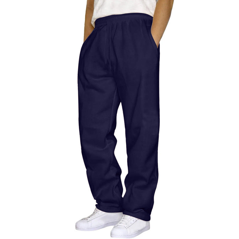 Casual Solid Color Linen Drawstring Waist Straight Leg Men's Pants