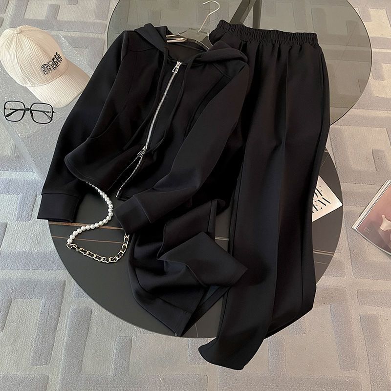 Hooded Open Front Top + Wide Leg Pants Two-Piece Set for Women