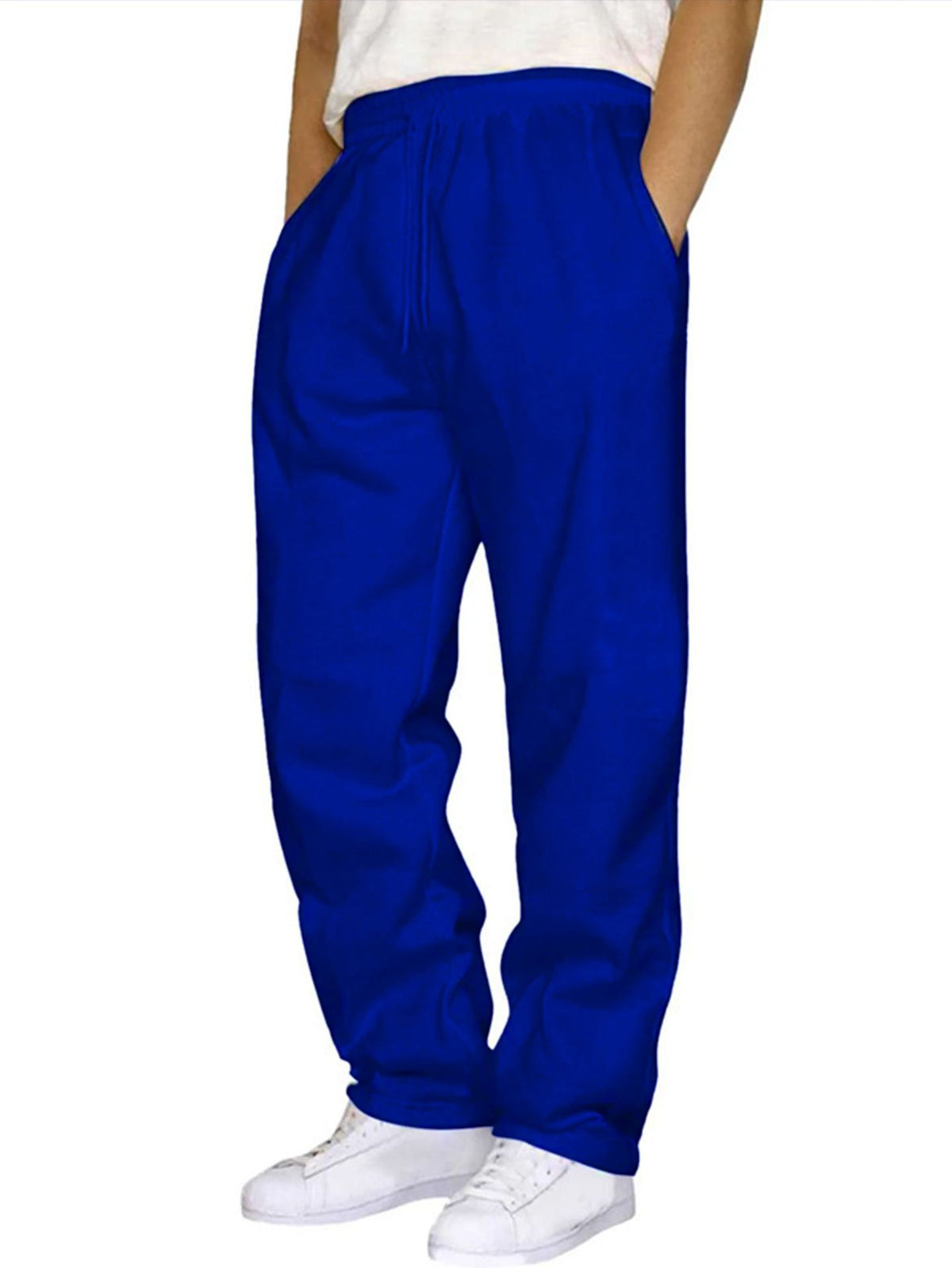 Casual Solid Color Linen Drawstring Waist Straight Leg Men's Pants