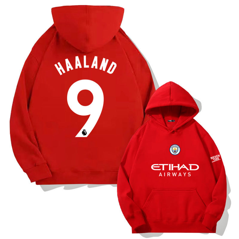 Men's Manchester City Haaland #9 Football Hoodie, Loose Fit Drop Shoulder Long Sleeve Streetwear Sweatshirt