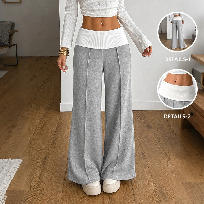 Western Casual Color Block Spliced Drapey Loose Wide Leg Pants for Women