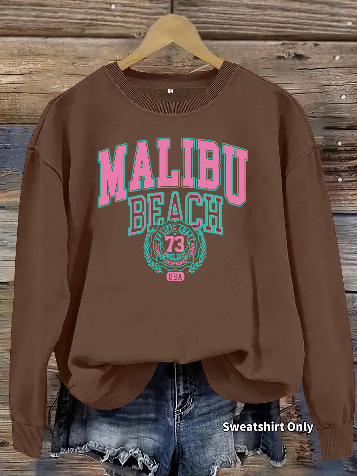 Letter pattern printed round neck fleece hoodie