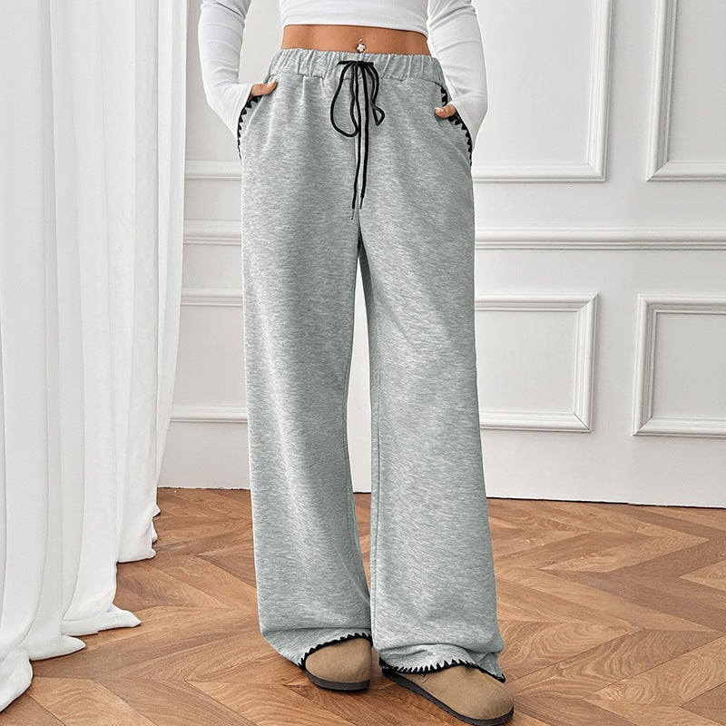 Casual Drawstring Loose Wide Leg Floor Length Sweatpants