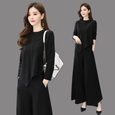 Professional Suit Wide-Leg Pants Youthful Slimming Stylish Fashionable Lady Two-Piece Set Women Casual Trendy Spring Autumn