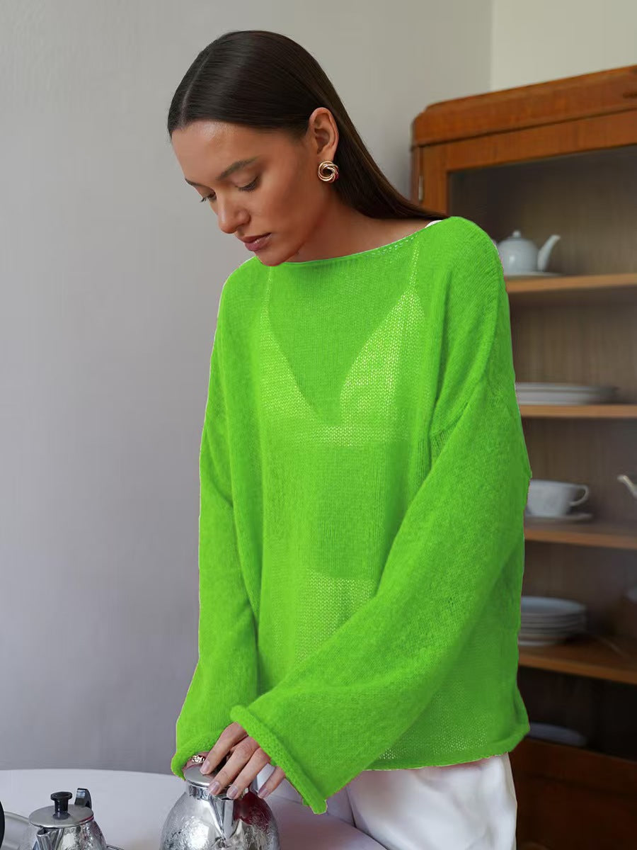 Round neck flared sleeve knitted top