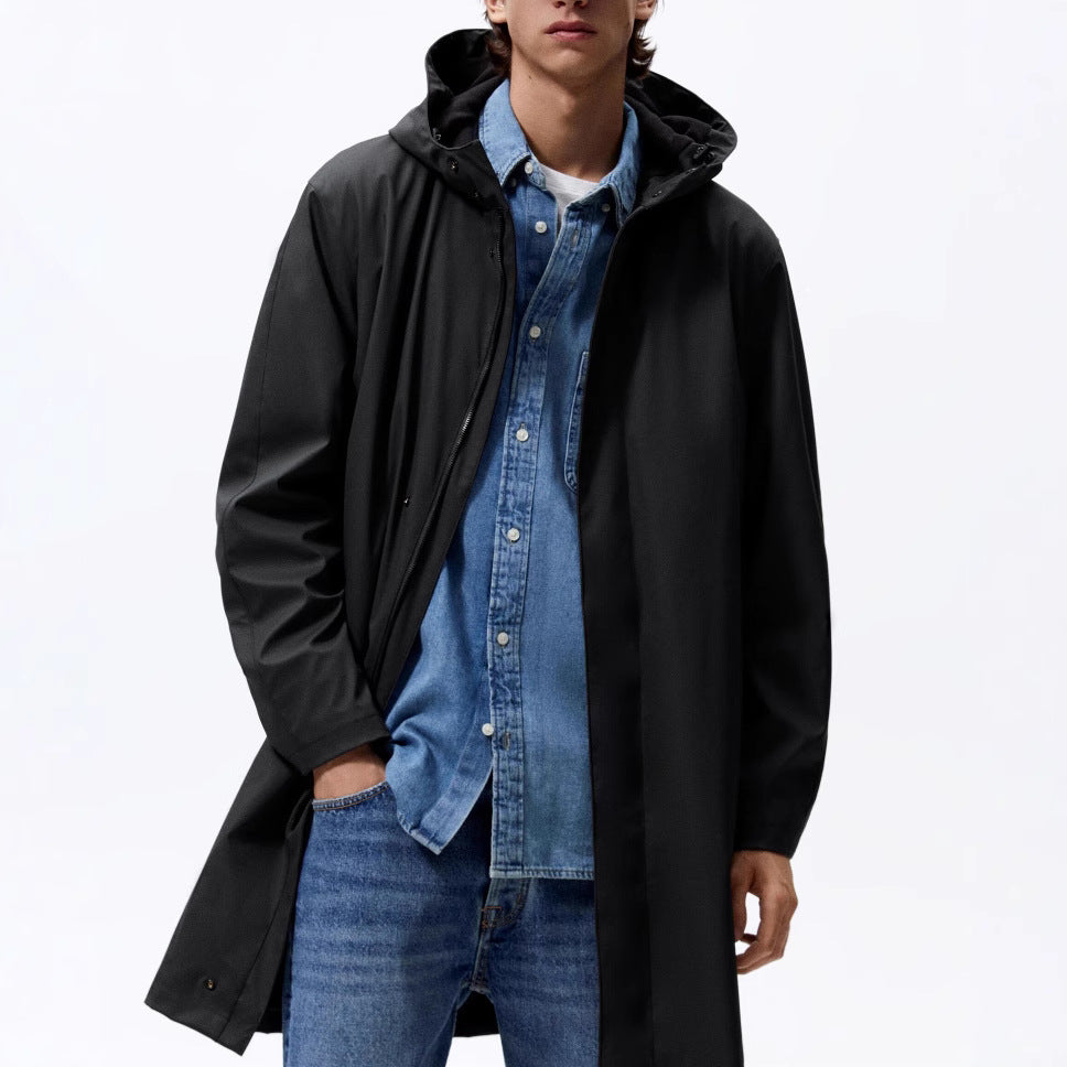 Men's Faux Leather Coated Parka Hooded Windbreaker Coat