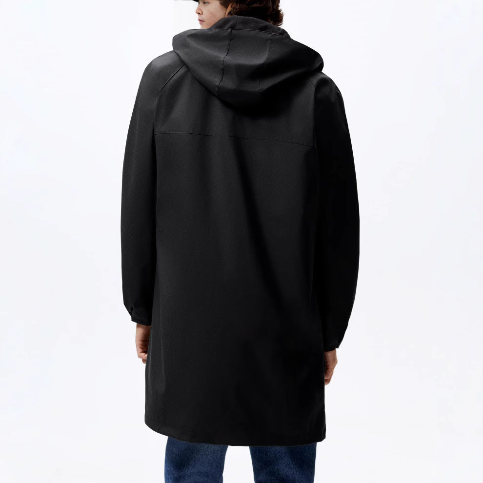 Men's Faux Leather Coated Parka Hooded Windbreaker Coat