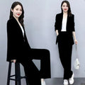 Professional Woman's Autumn/Winter New Set, Elegant and Slim-Fitting Long Sleeve Suit Jacket with Wide-Leg Pants Two-Piece Outfit for Women