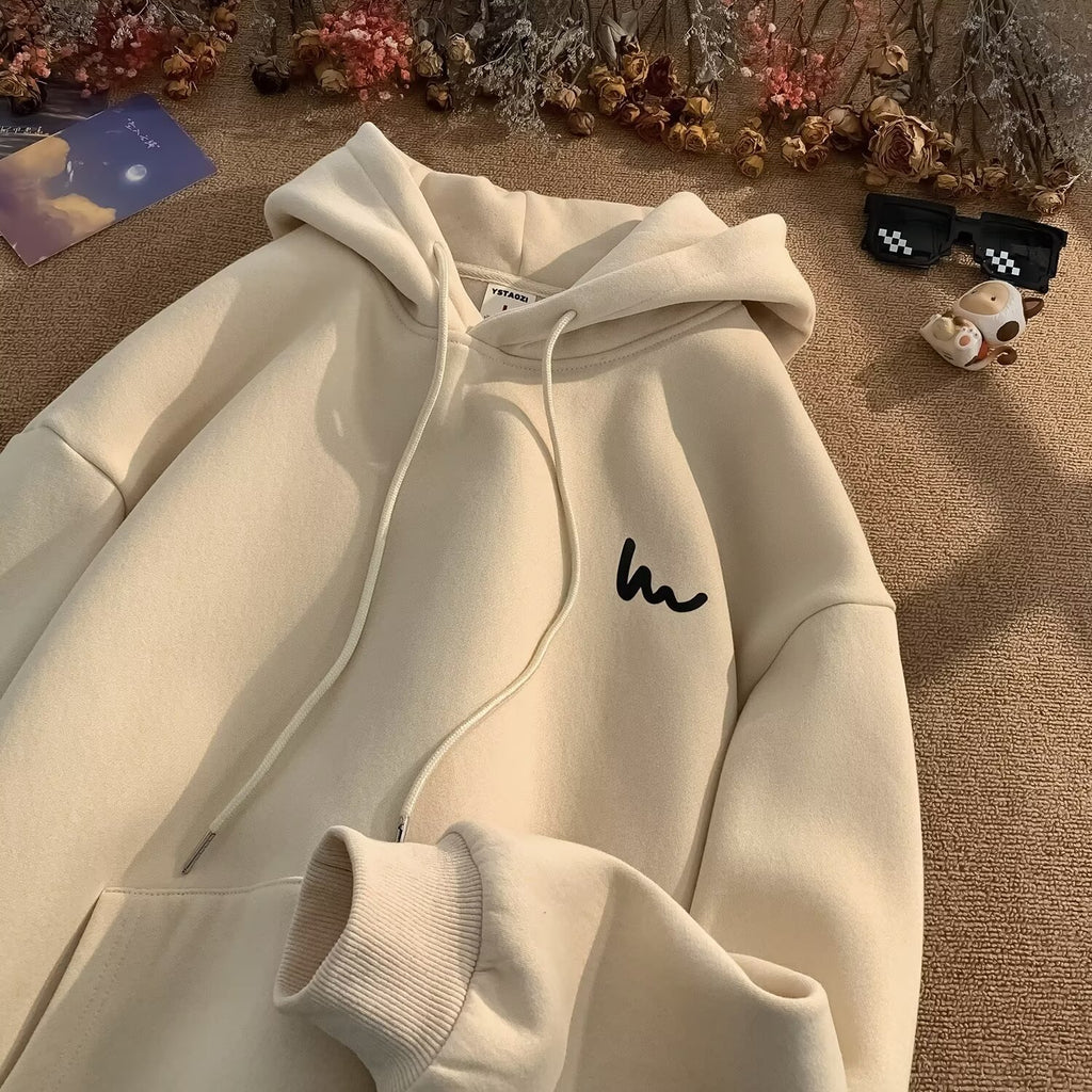 Men's Fleece Lined Hooded Sweatshirt Casual Loose Streetwear Top