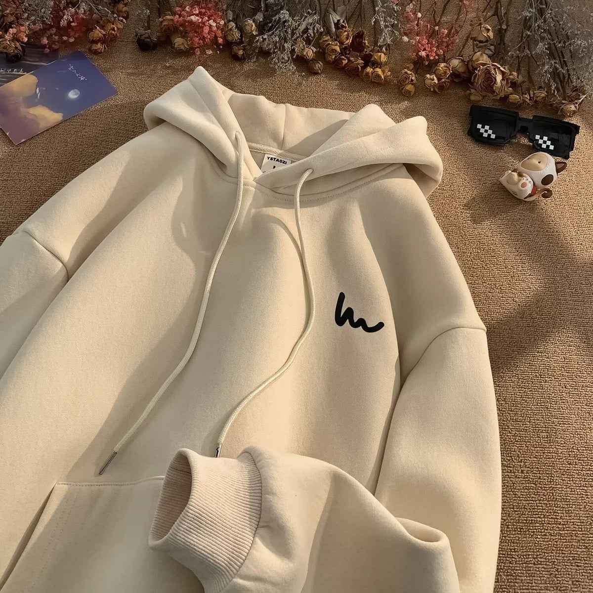 Men's Fleece Lined Hooded Sweatshirt Casual Loose Streetwear Top