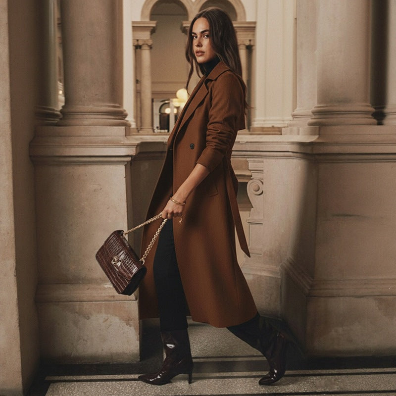 Plus Size Woolen Belted Coat for Women