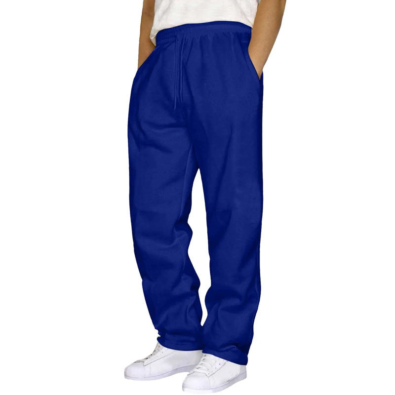 Casual Solid Color Linen Drawstring Waist Straight Leg Men's Pants