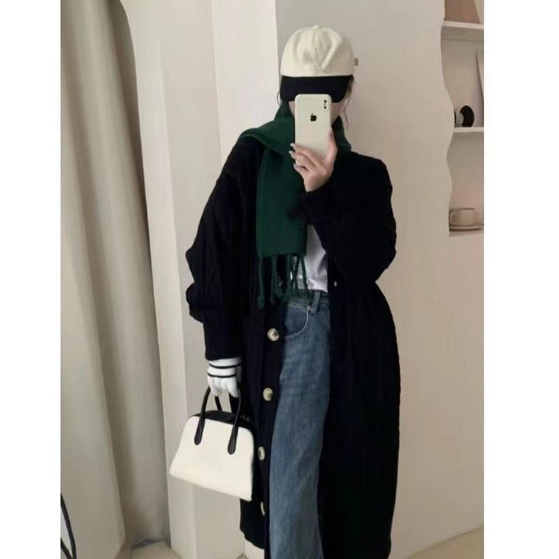 Vintage style long Fried Dough Twists knitting cardigan women