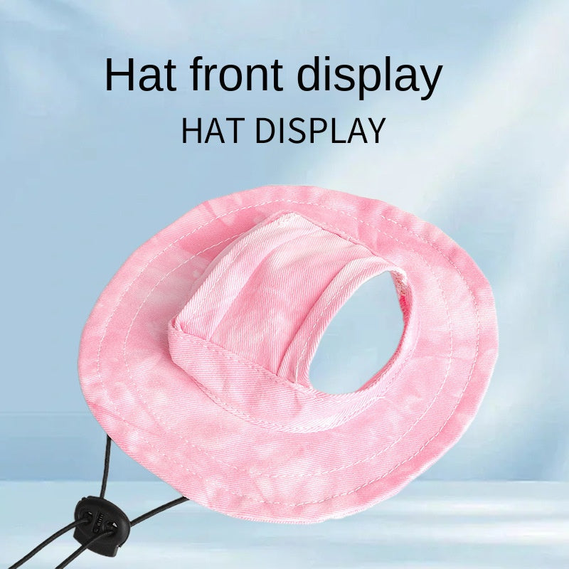 Pet hat with leaky ears cotton tie dye cat dog fisherman hat anti fall lace up sun hat