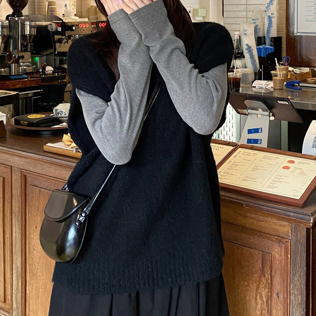 Solid Color Vest Layered Loose Slim Knit Sweater Women