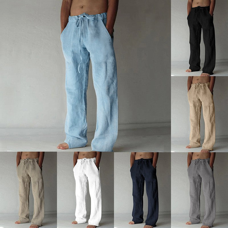 Casual Loose Fit Men's Solid Color Lightweight Linen Trousers