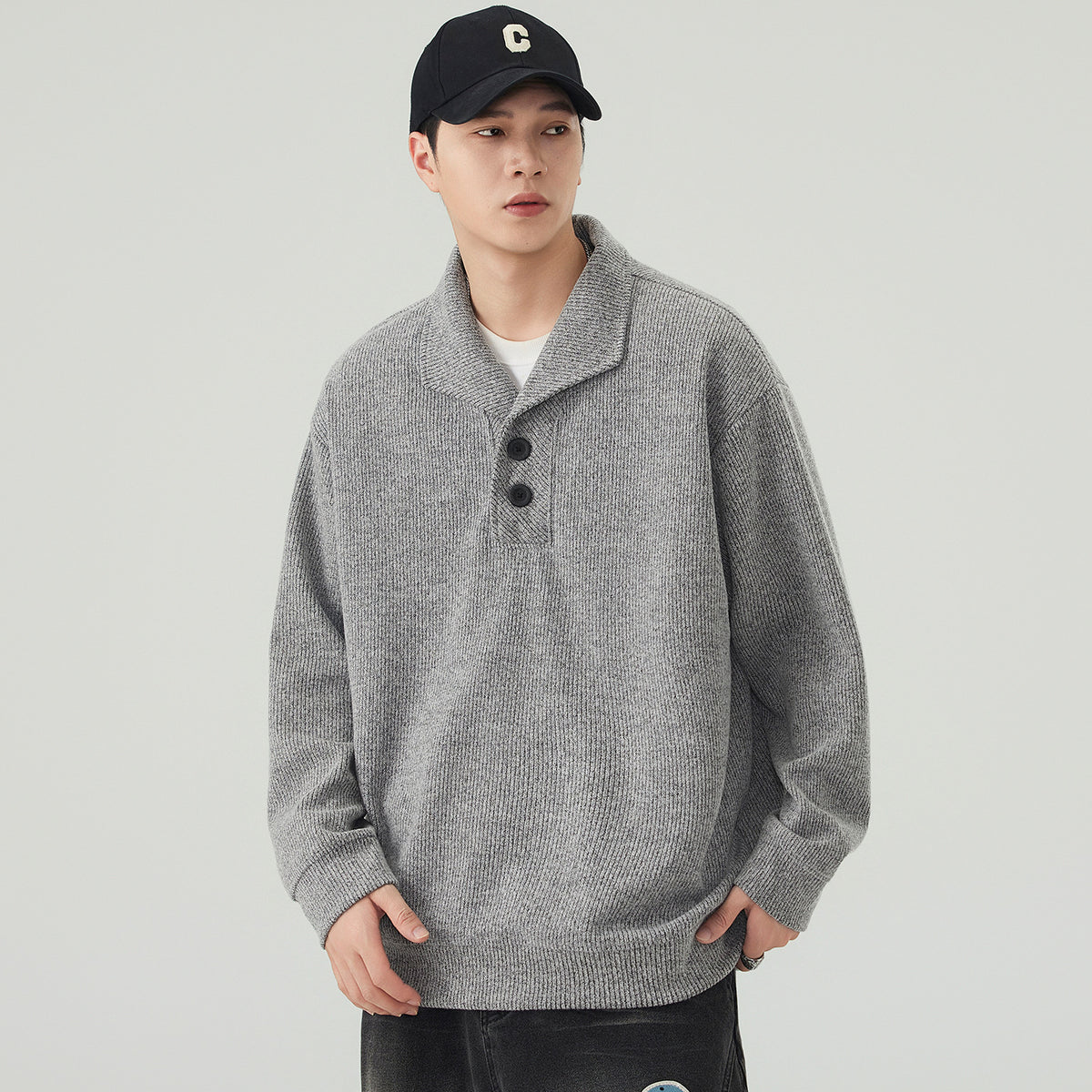 Men's  Heavyweight Turn-Down Collar Pullover Sweatshirt Casual Loose Fit Jacket