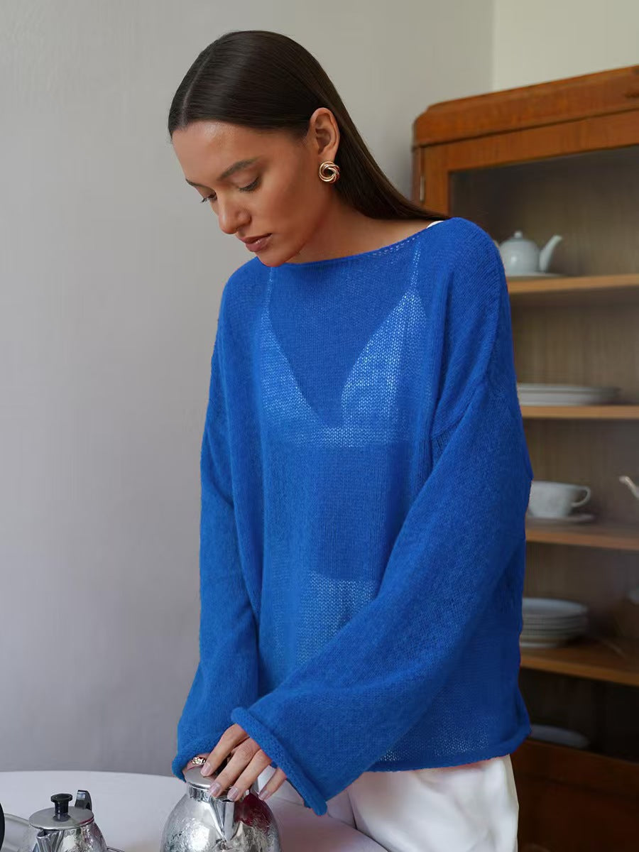 Round neck flared sleeve knitted top