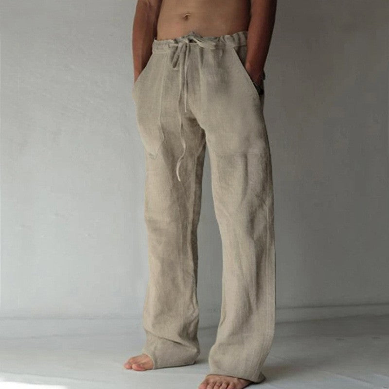 Casual Loose Fit Men's Solid Color Lightweight Linen Trousers