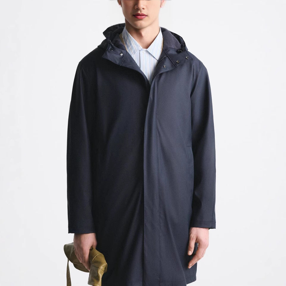 Men's Faux Leather Coated Parka Hooded Windbreaker Coat