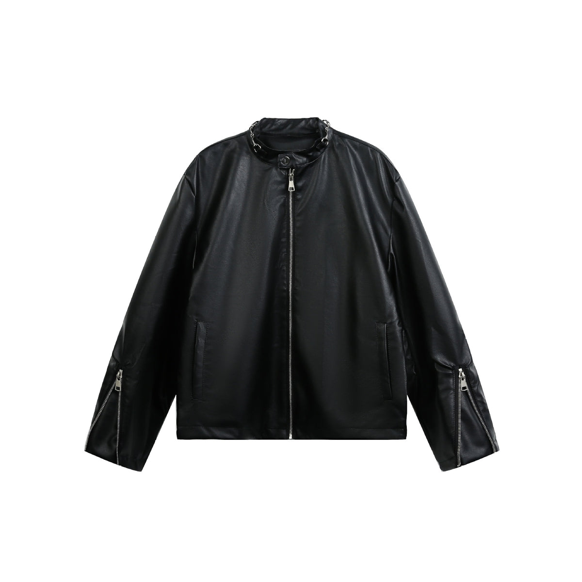 Retro Design Zip-Up PU Leather Jacket Unisex Edgy Biker Style Coat