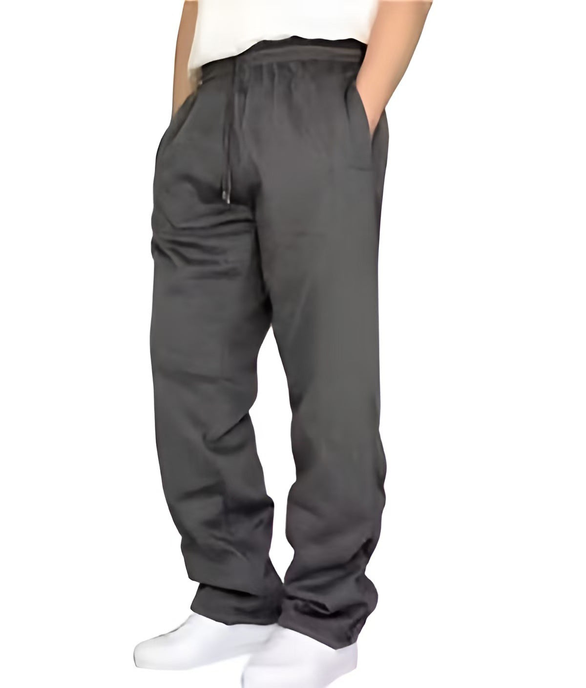 Casual Solid Color Linen Drawstring Waist Straight Leg Men's Pants