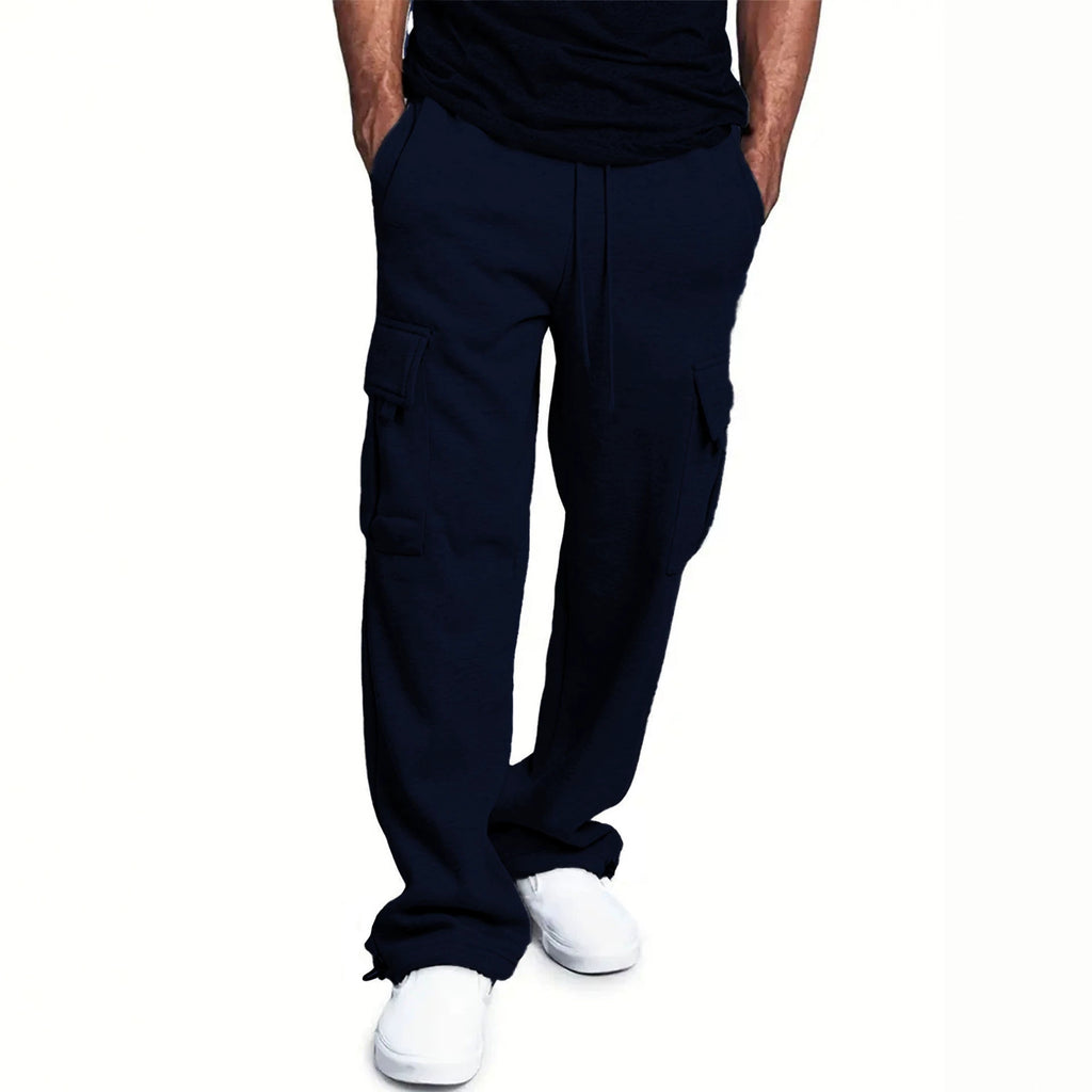 Men's Casual Vintage Cargo Pants Multi-pocket Loose Fit Straight Leg Tapered Long Trousers