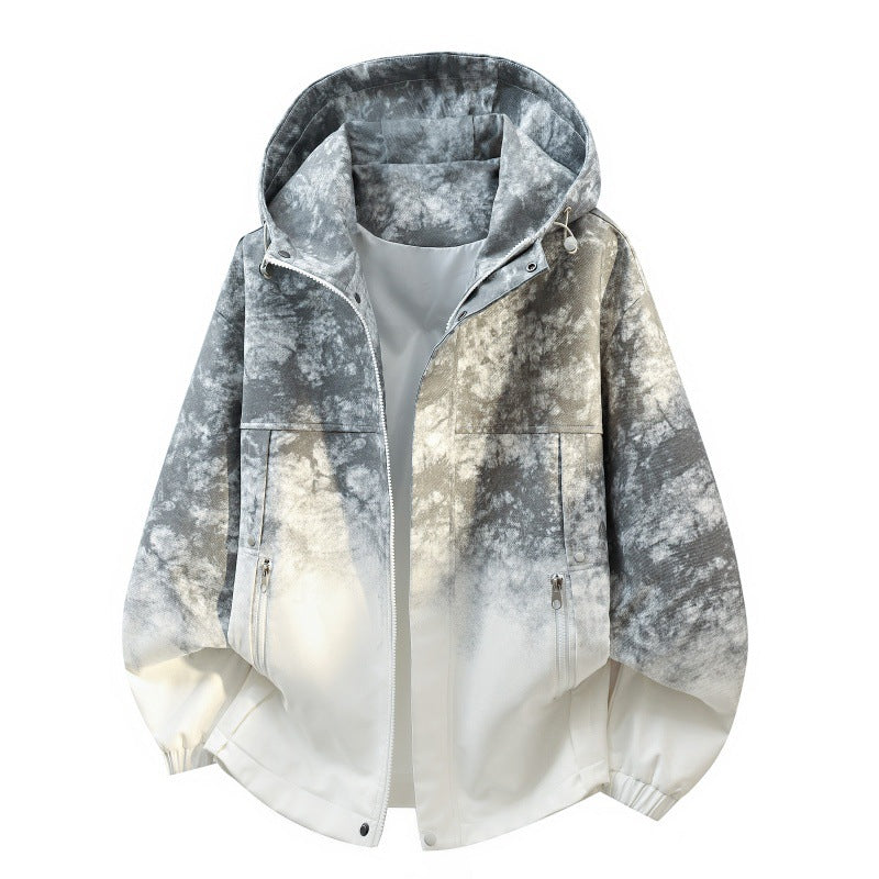 Vintage Denim Zipper Stand Collar Loose Fit Jacket for Men