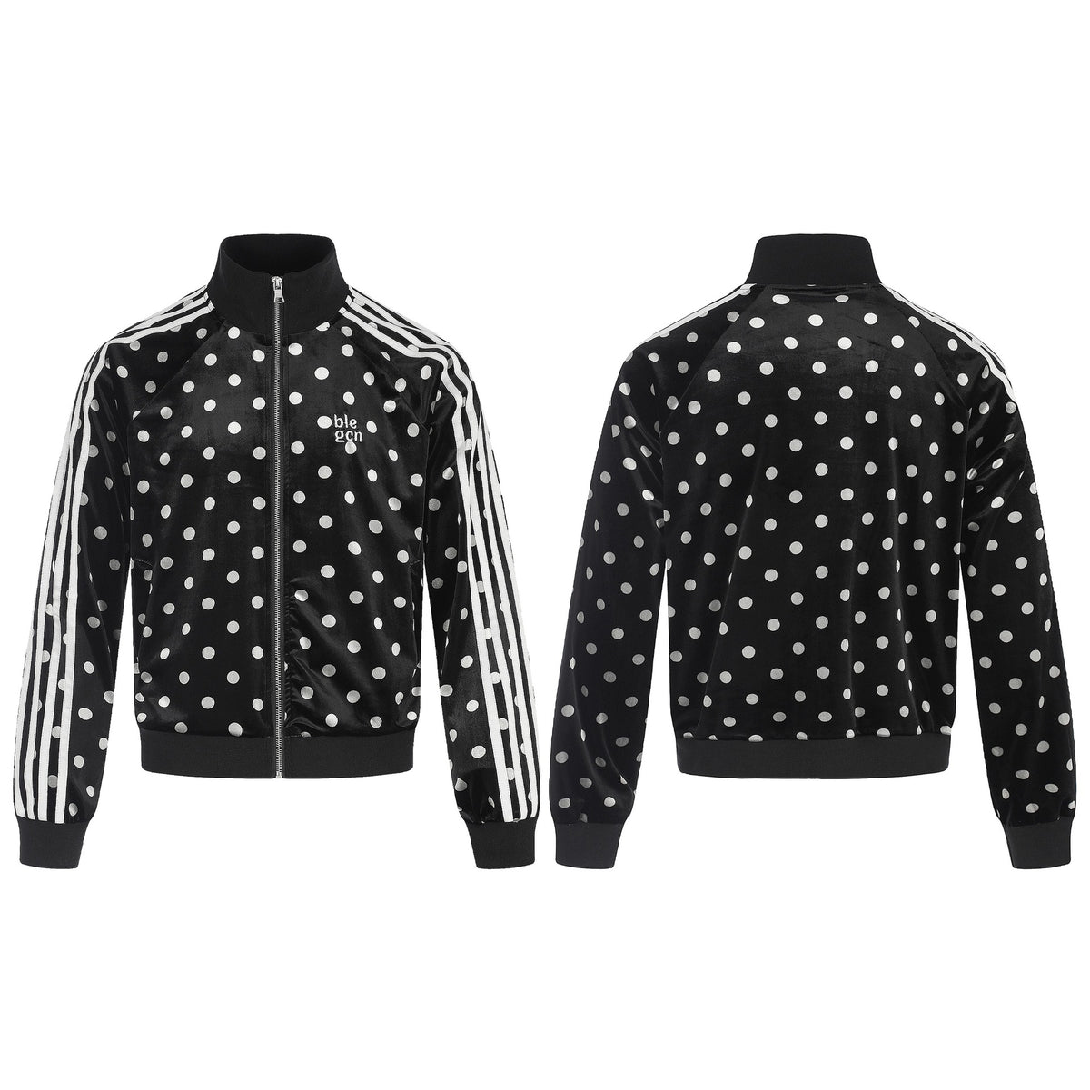 Velvet Polka Dot Four-Stripe Stand Collar Loose Short Jacket for Men