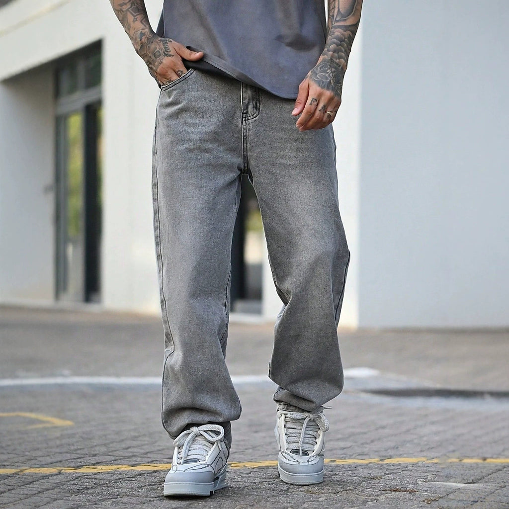 Casual Comfortable Men's Summer Jeans, Fashion Vintage Washed Grey Denim Pants
